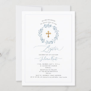 Invitación Corona de acuarela azul polvoriento de PixDezines