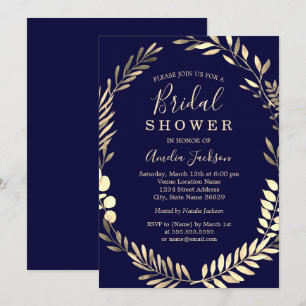 Invitación Corona de Acuarela Dorada Naval para Despedida de 