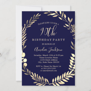Invitación Corona de acuarela elegante de oro y azul marino p