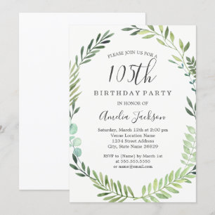 Invitación Corona de acuarela verde elegante cumpleaños 105