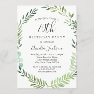 Invitación Corona de acuarela verde elegante para 70 cumpleañ