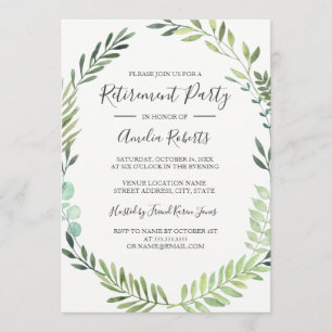 Invitación Corona de Acuarela Verde Fiesta de Jubilación