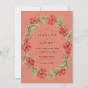 Invitación Corona de amapola de coral boda