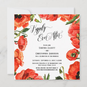 Invitación Corona de Amapolas Rojas Recepción Felices para Si