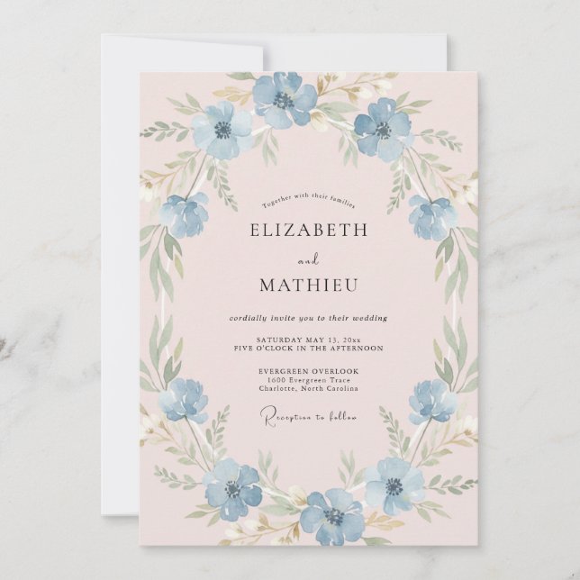 Invitación Corona de Anémonas de Centaurea Bodas (Anverso)
