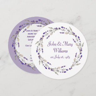 Invitación Corona de aniversario de lavanda sobre blanco