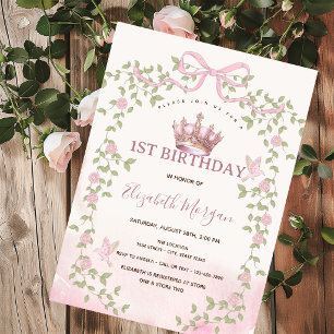 Invitación Corona de arco floral de lazo rosa acuarela Cumple