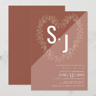 Invitación Corona de arte de línea botánica corazón boda tono