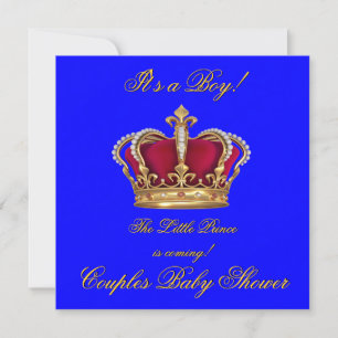 Invitación Corona de Baby Shower Niño Azul Real Príncipe