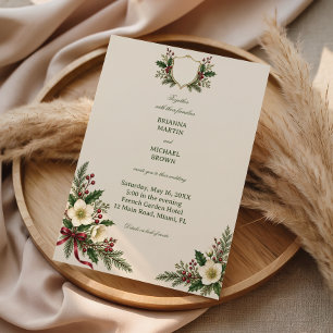 Invitación Corona de Bayas de Acebo Dorada Heráldica