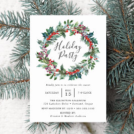 Invitación Corona de Bayas de Acebo Elegante Fiesta Navideña