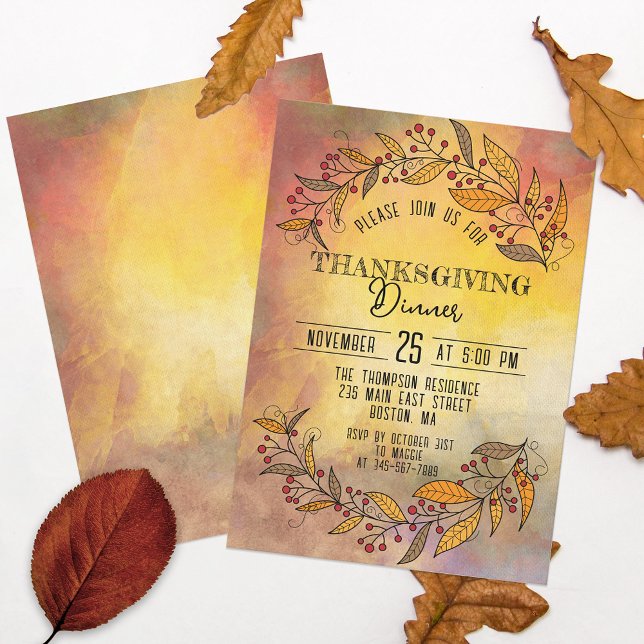 Invitación Corona de Bayas de Otoño Rústico Cena de Acción de (Subido por el creador)