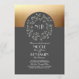 Invitación Corona de bebé de aliento vintage boda de oro