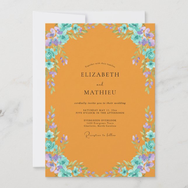 Invitación Corona de boda Aqua Marigold (Anverso)