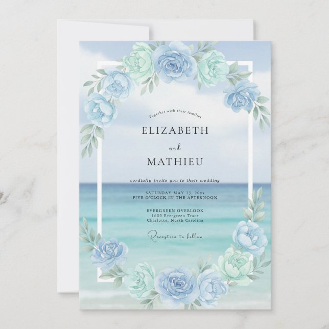 Invitación Corona de boda Aqua Seafoam (Anverso)