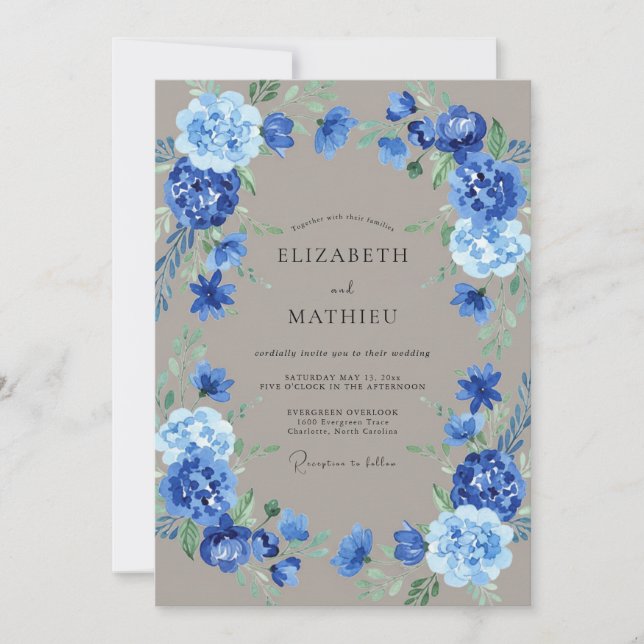 Invitación Corona de boda Blue Bloom (Anverso)