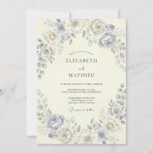 Invitación Corona de boda botánica azul polvo