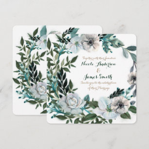 Invitación Corona de boda botánica floral blanca