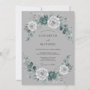 Invitación Corona de boda botánica gris