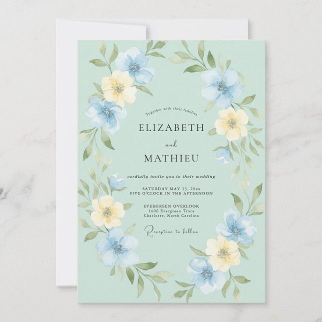 Invitación Corona de boda Celeste con mantequilla (Anverso)