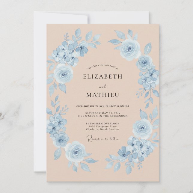 Invitación Corona de Boda Champagne con Aciano (Anverso)