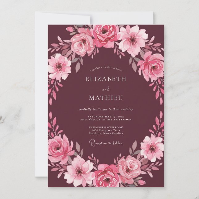 Invitación Corona de Boda Ciruela Malva (Anverso)