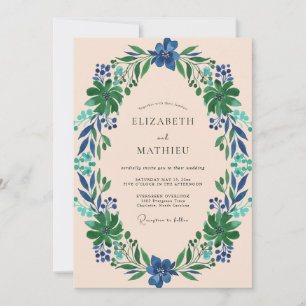 Invitación Corona de Boda con Follaje Índigo