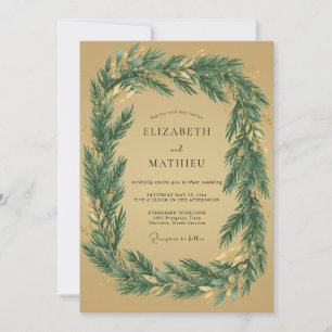 Invitación Corona de Boda con Follaje Ócre