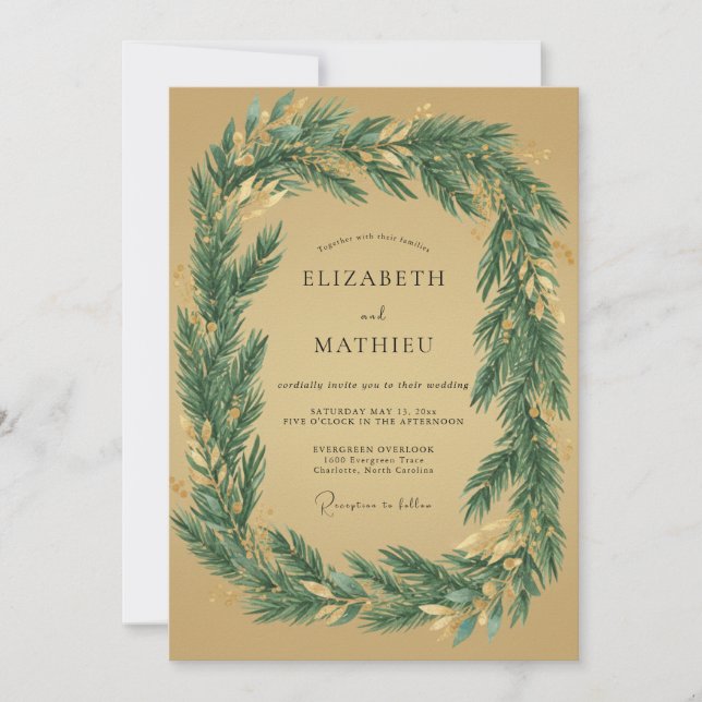Invitación Corona de Boda con Follaje Ócre (Anverso)