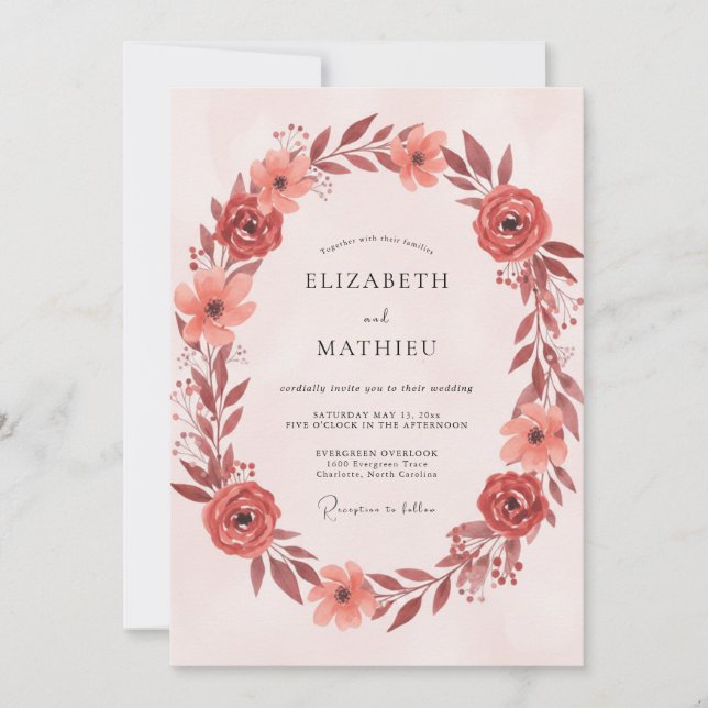 Invitación Corona de boda Copper Blush (Anverso)