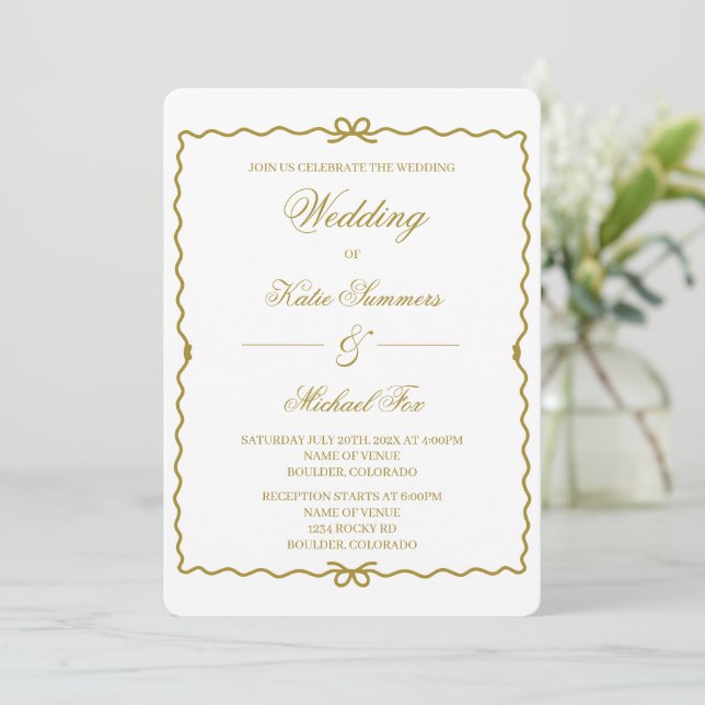 Invitación Corona de boda coqueta   (Anverso de pie)