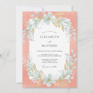Invitación Corona de boda Coral Aqua