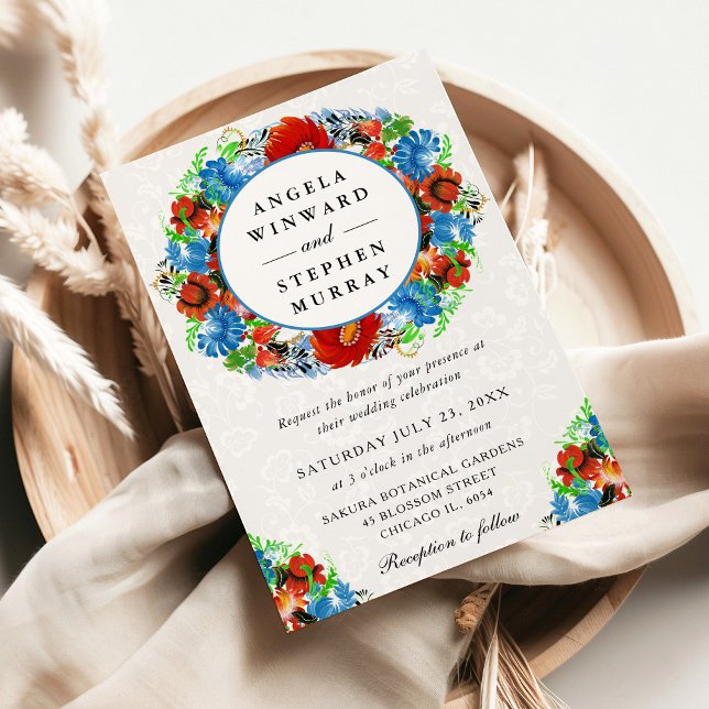 Invitación Corona de boda de acuarela roja y azul (Subido por el creador)