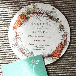 Invitación Corona de boda de aguja de pino eucalipto piña
