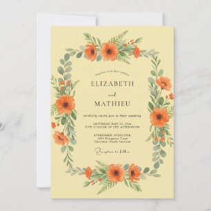 Invitación Corona de boda de amapola naranja atemporal