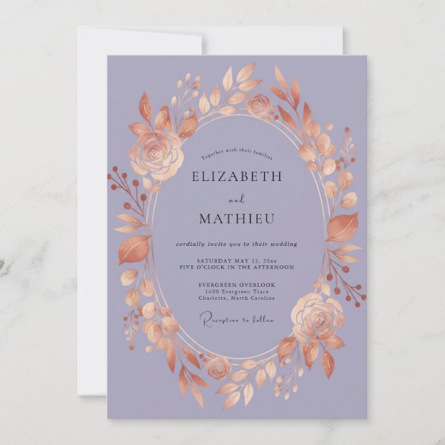 Invitación Corona de boda de amatista de cobre (Anverso)