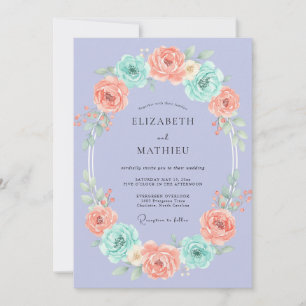 Invitación Corona de boda de aqua y coral pervinca