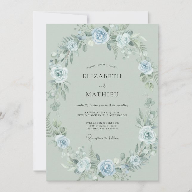 Invitación Corona de Boda de Centaurea en Polvo (Anverso)