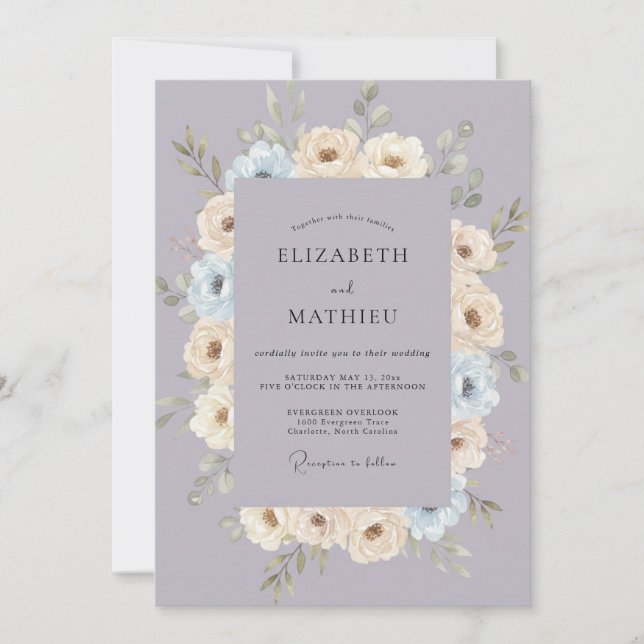 Invitación Corona de boda de champán dorado lavanda (Anverso)