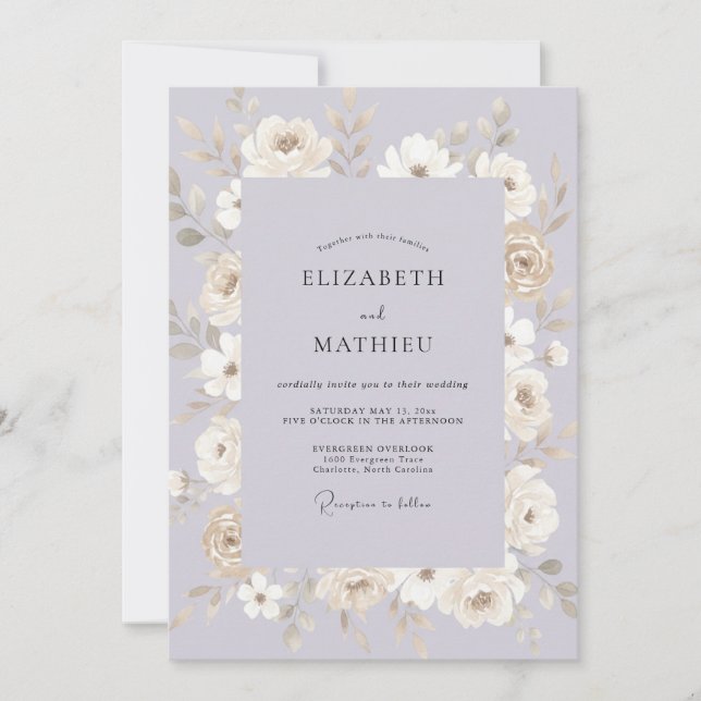 Invitación Corona de boda de champán lavanda (Anverso)