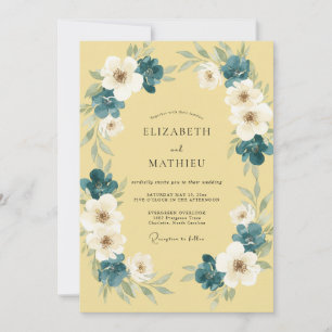 Invitación Corona de boda de color amarillo pálido y verde az