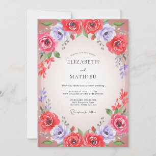 Invitación Corona de boda de color burdeos profundo y pervinc