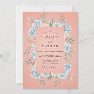 Invitación Corona de boda de coral y vincapervinca