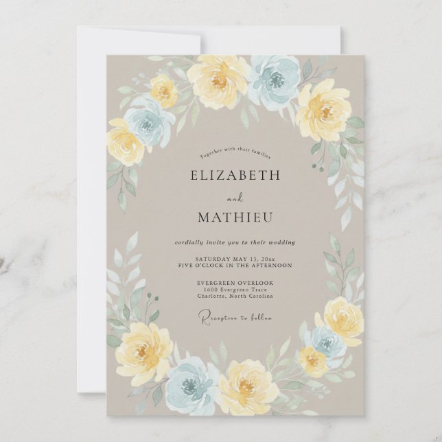 Invitación Corona de boda de eucalipto amarillo (Anverso)
