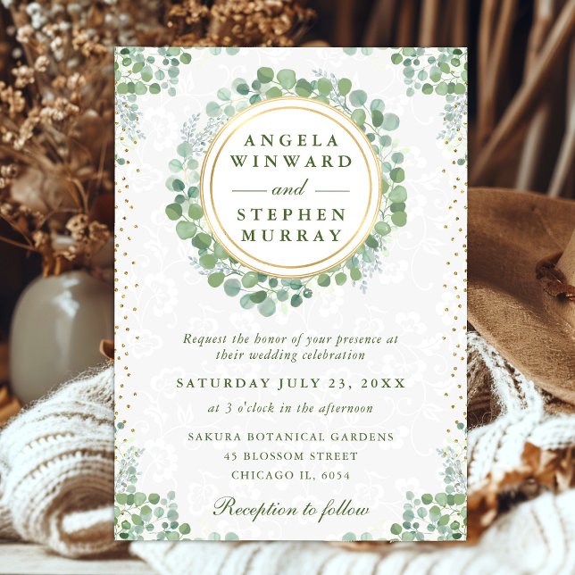 Invitación Corona de boda de eucalipto con acuarela (Subido por el creador)