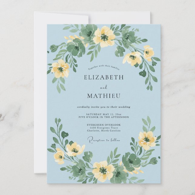 Invitación Corona de boda de flor amarilla (Anverso)