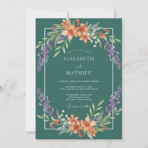 Invitación Corona de boda de flor de coral azul verde