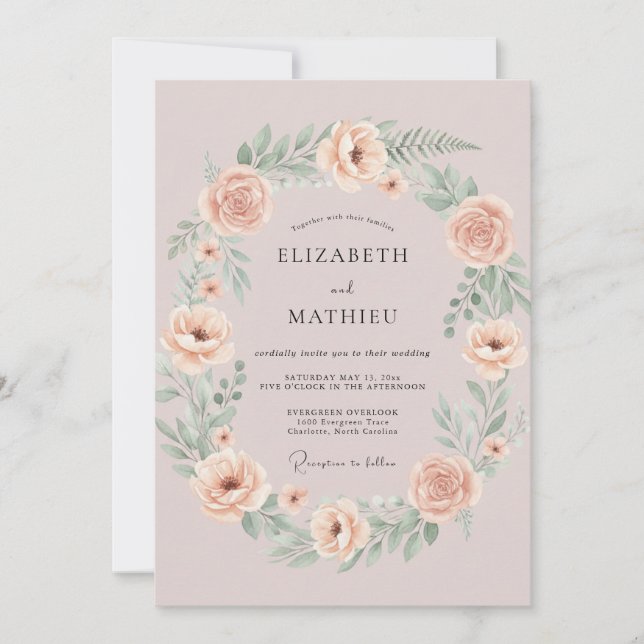 Invitación Corona de boda de flor delicada malva (Anverso)