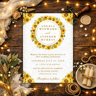 Invitación Corona de boda de girasoles rústicos en acuarela