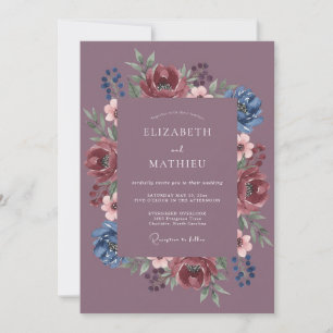 Invitación Corona de boda de índigo malva